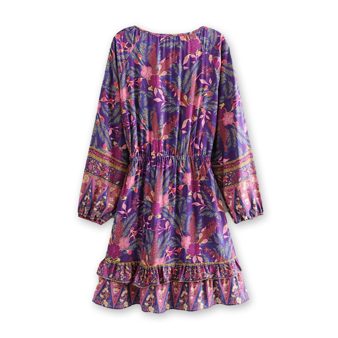 Purple Wisteria Boho Floral Print Long Sleeve Mini Dress