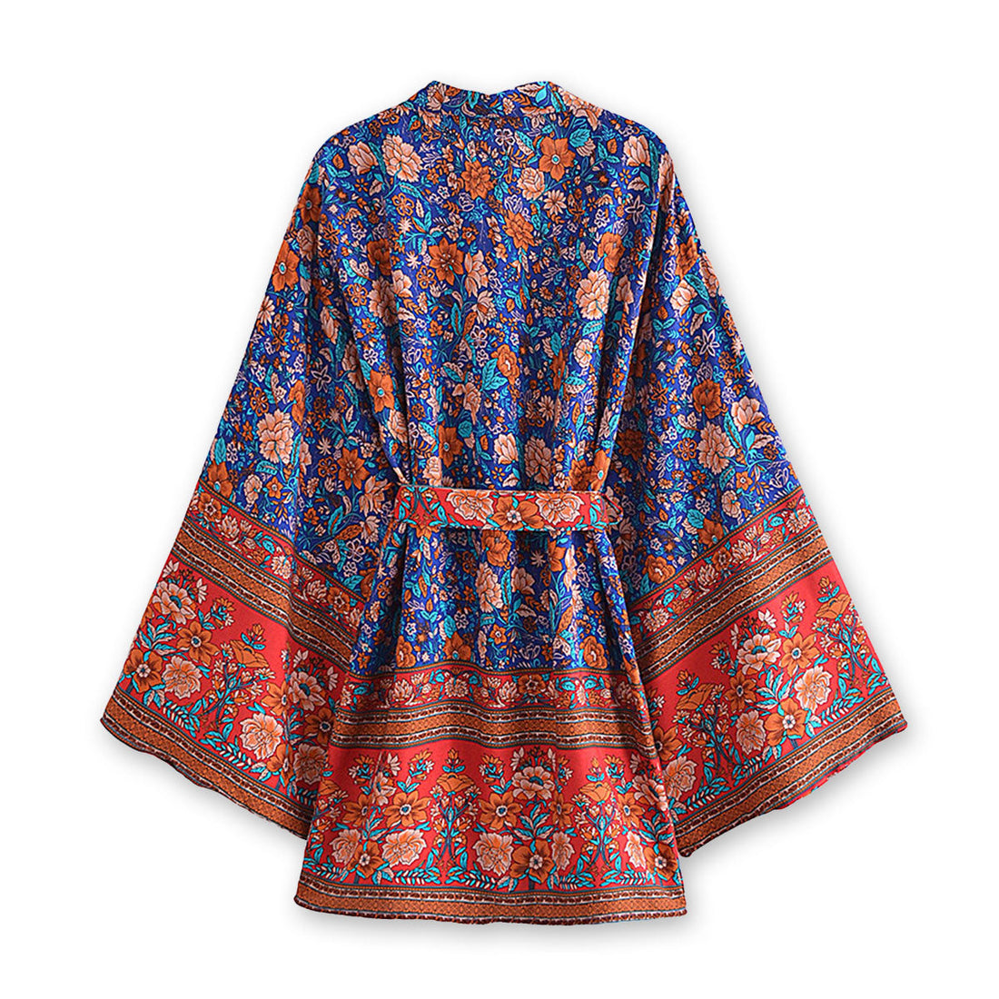 Sapphire Blue Boho Floral Print Short Robe