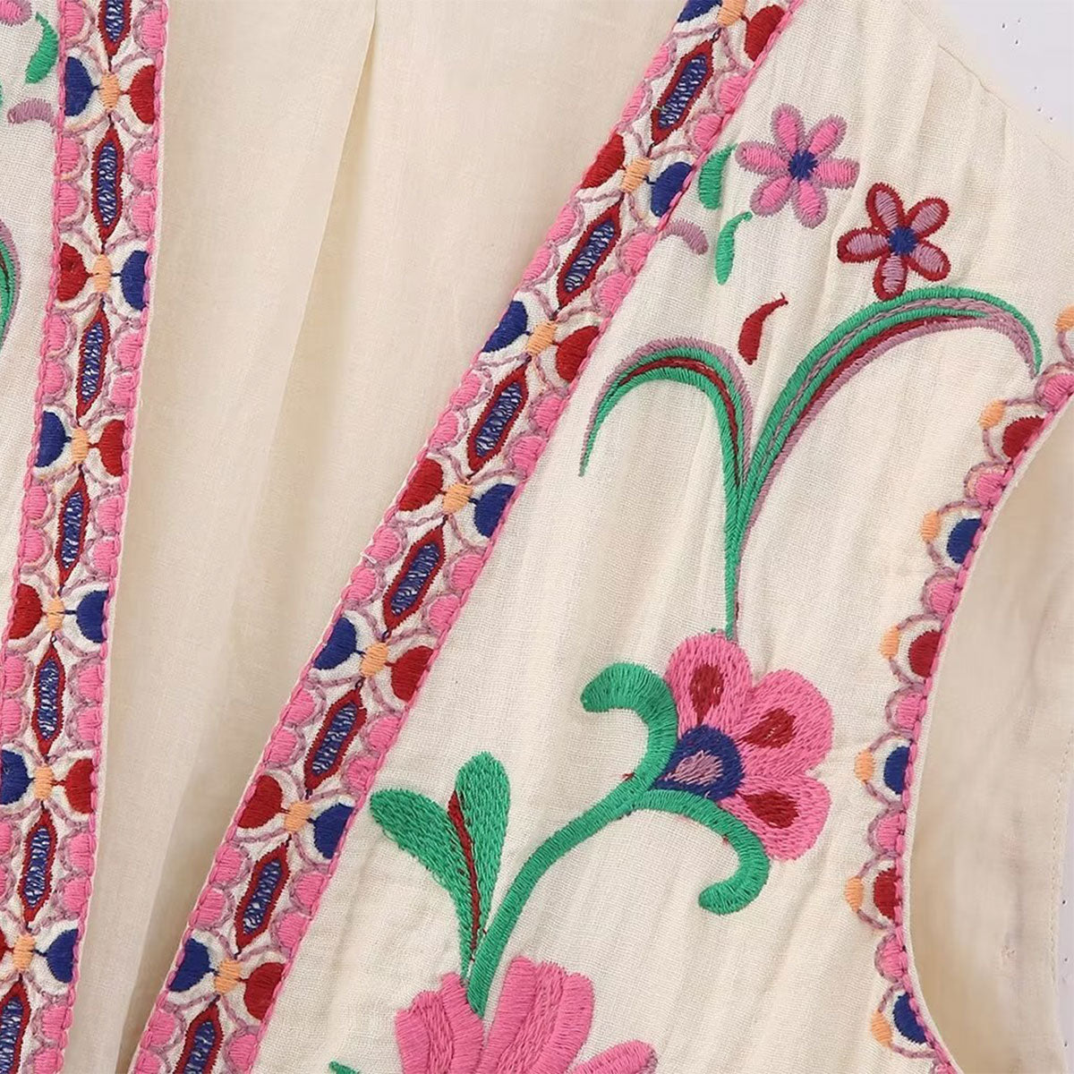 Pink Blooms Boho Floral Embroidered Vest