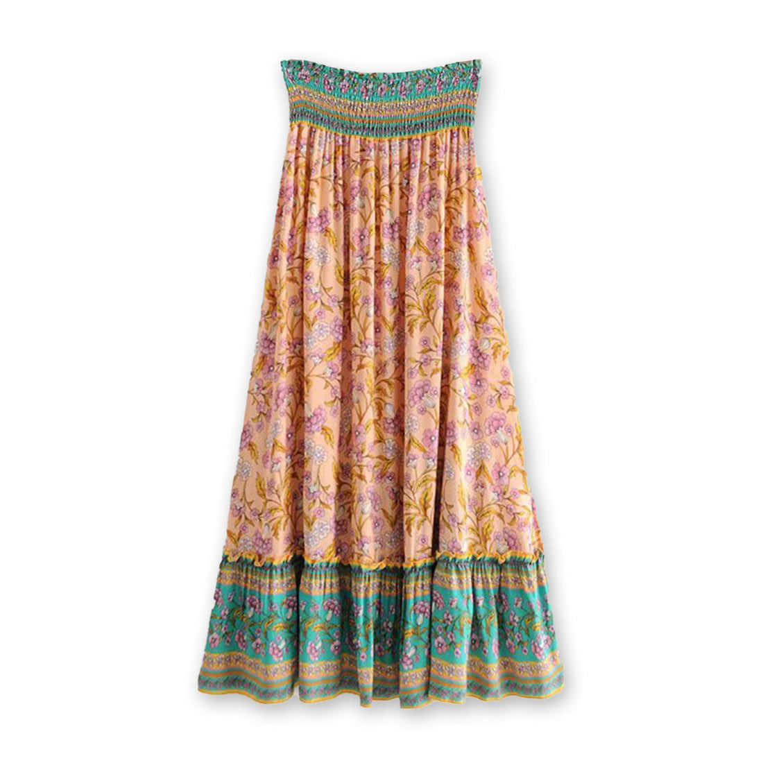 Sweet Peach Boho Floral Print Maxi Skirt