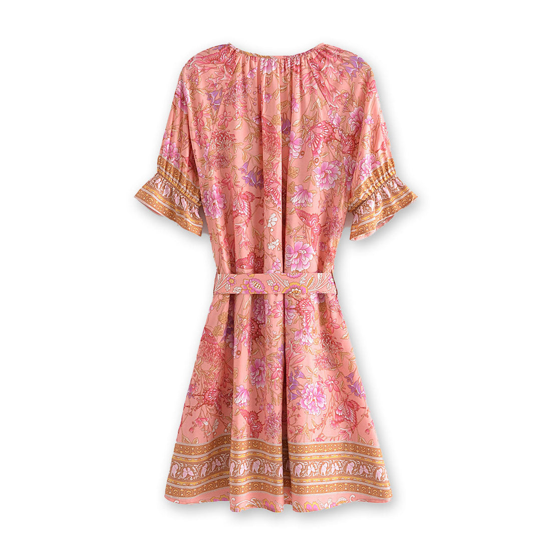 Pretty Pink Butterfly Boho Floral Print Mini Dress