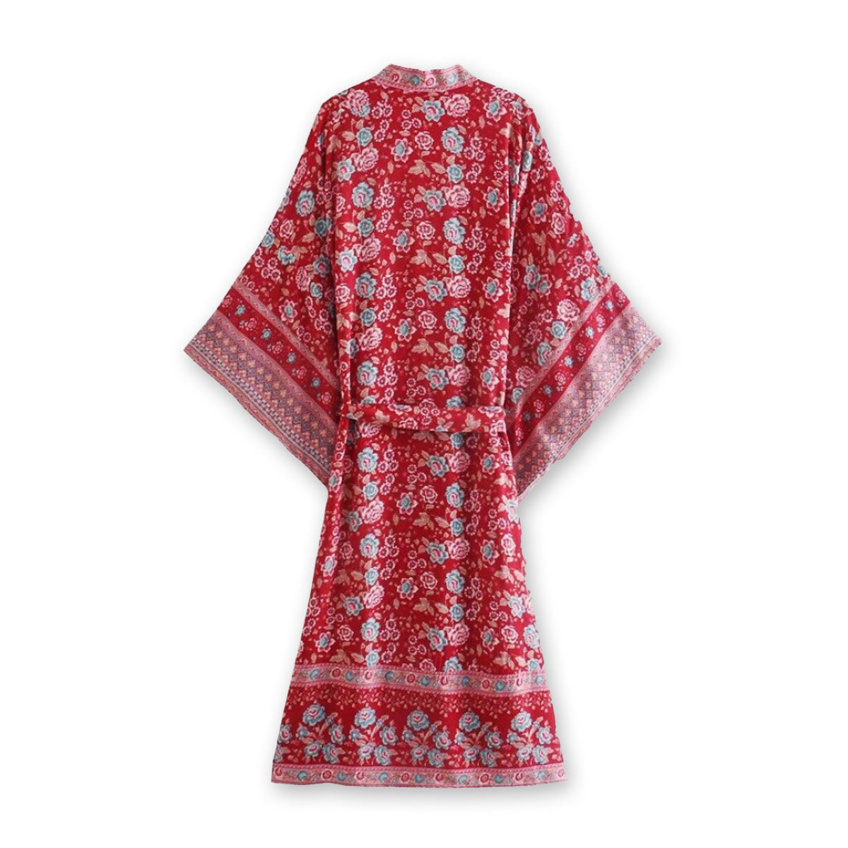 Rose Red Boho Floral Print Midi Robe