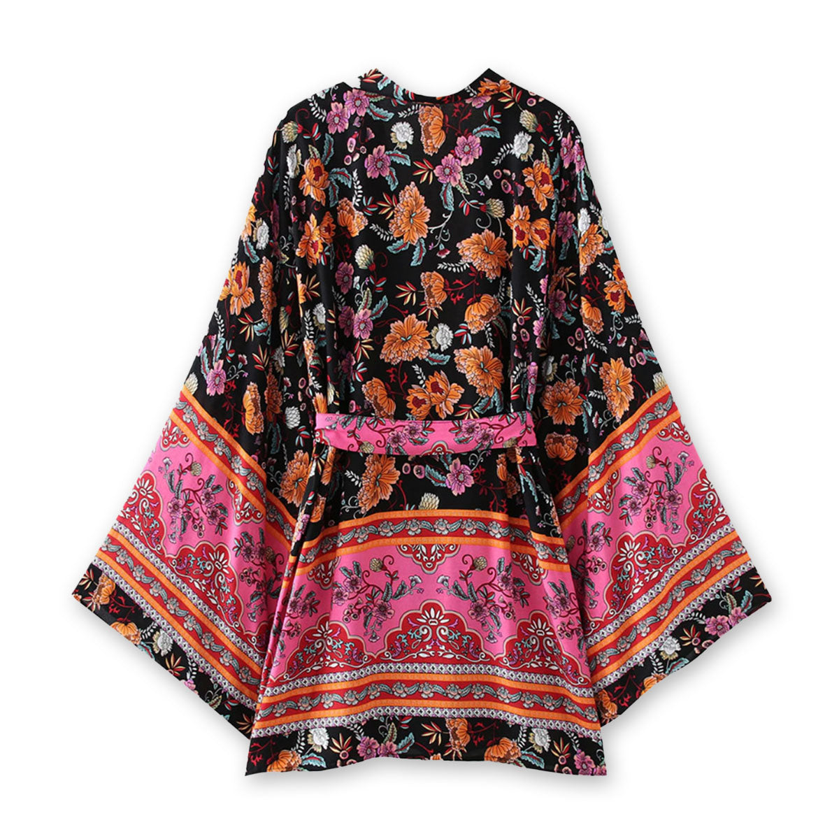 Black Magic Boho Floral Print Short Robe