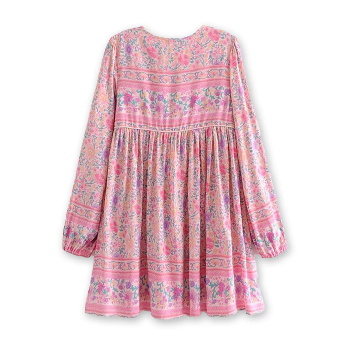 Petal Pink Boho Floral Print Mini Dress