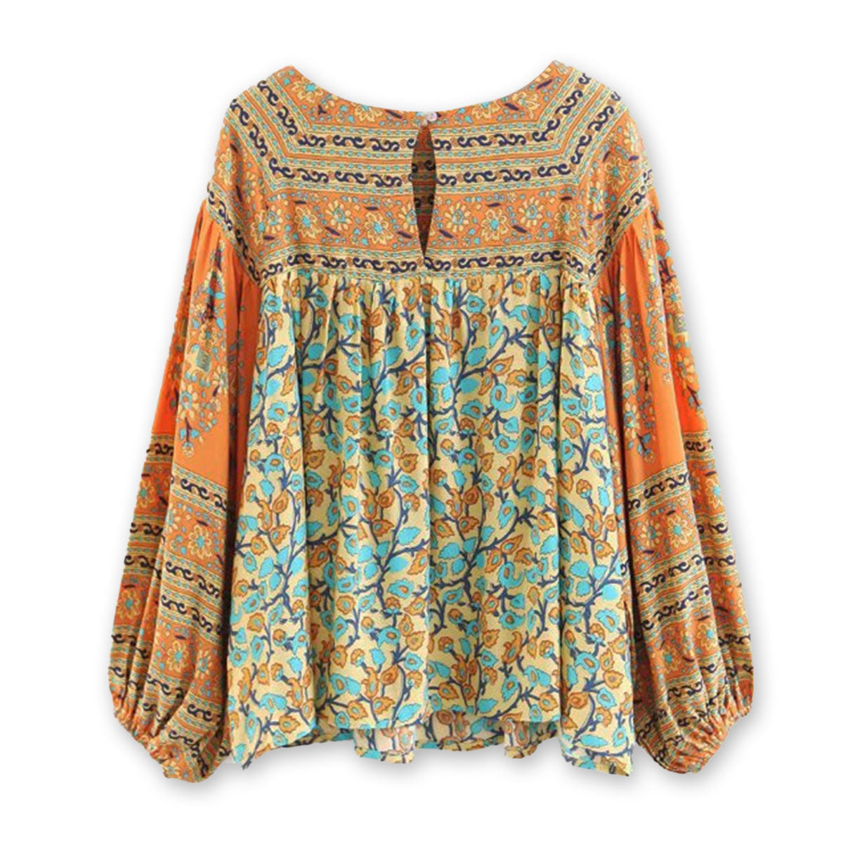 Tuscan Sun Boho Floral Print Long Sleeve Blouse