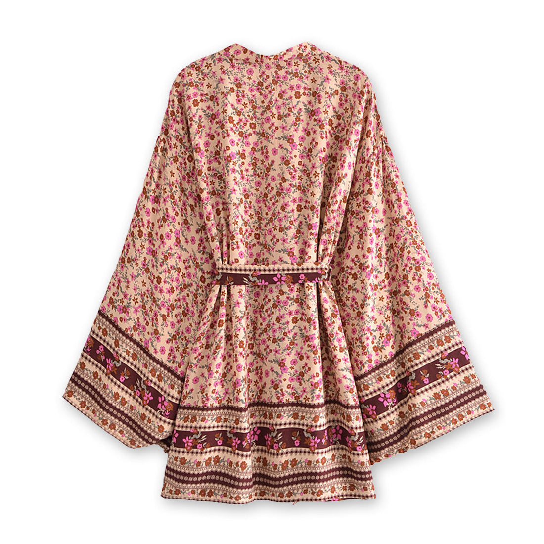 Pink Sangria Boho Floral Print Short Robe