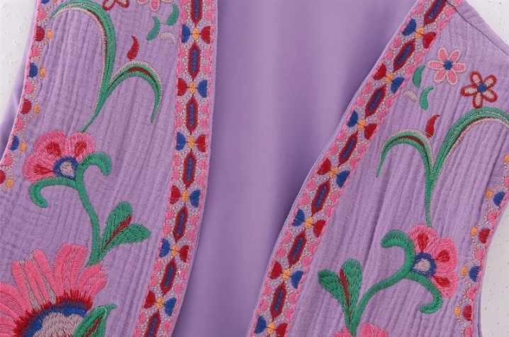 Purple Blooms Boho Floral Embroidered Vest