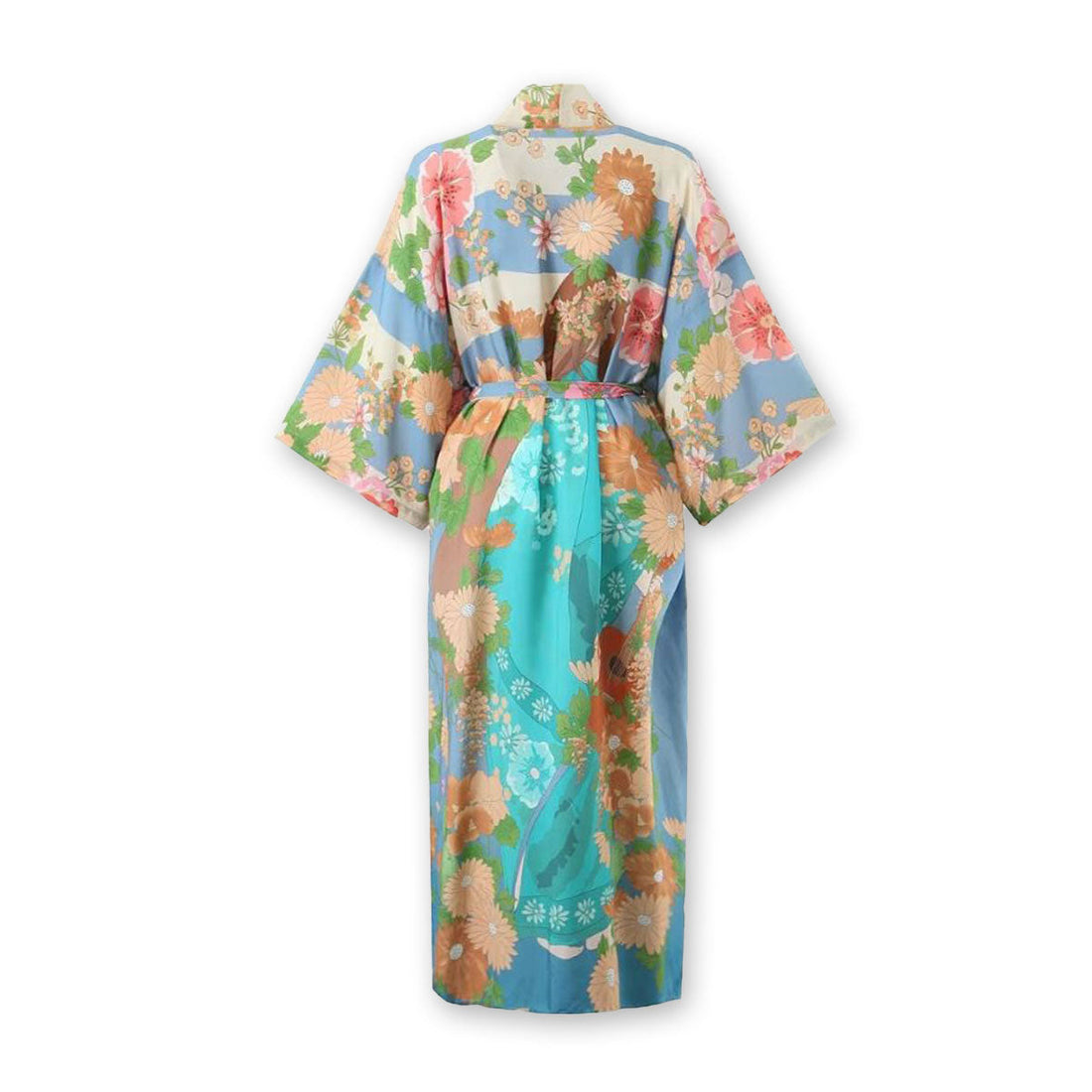 Blue Blooms Boho Floral Print Maxi Robe