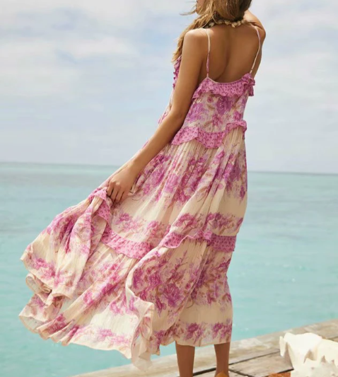 Wildflower Wanderer Boho Floral Print Midi Dress