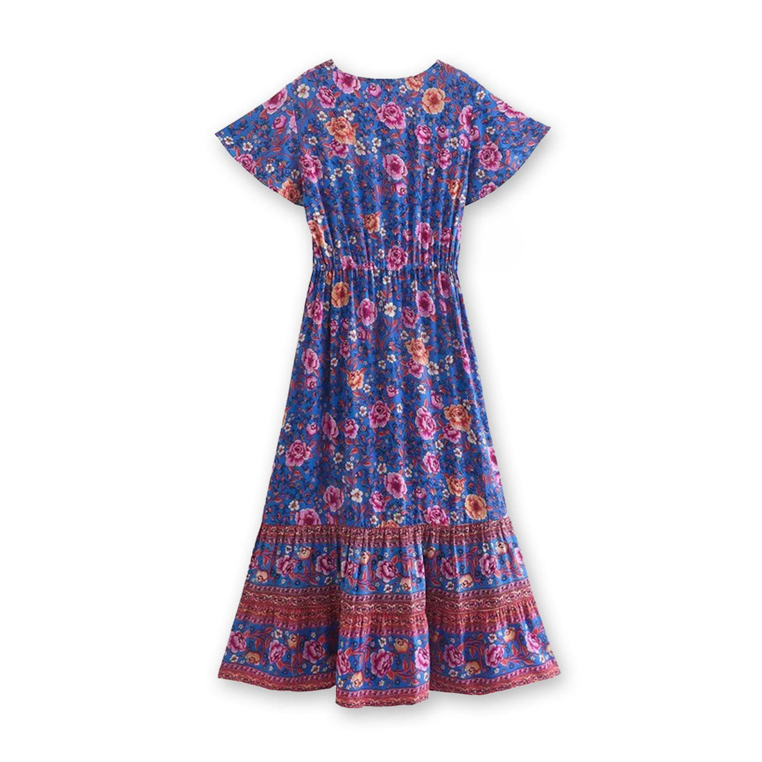 Royal Bloom Boho Floral Print Midi Dress