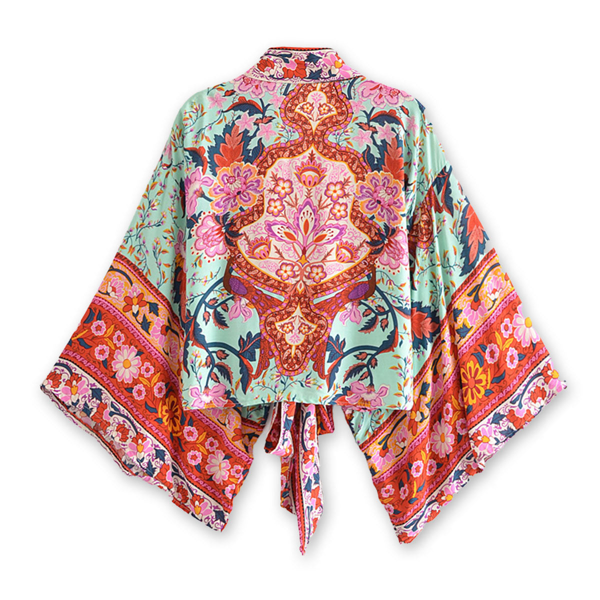 Aqua Blue Boho Floral Print Crop Top