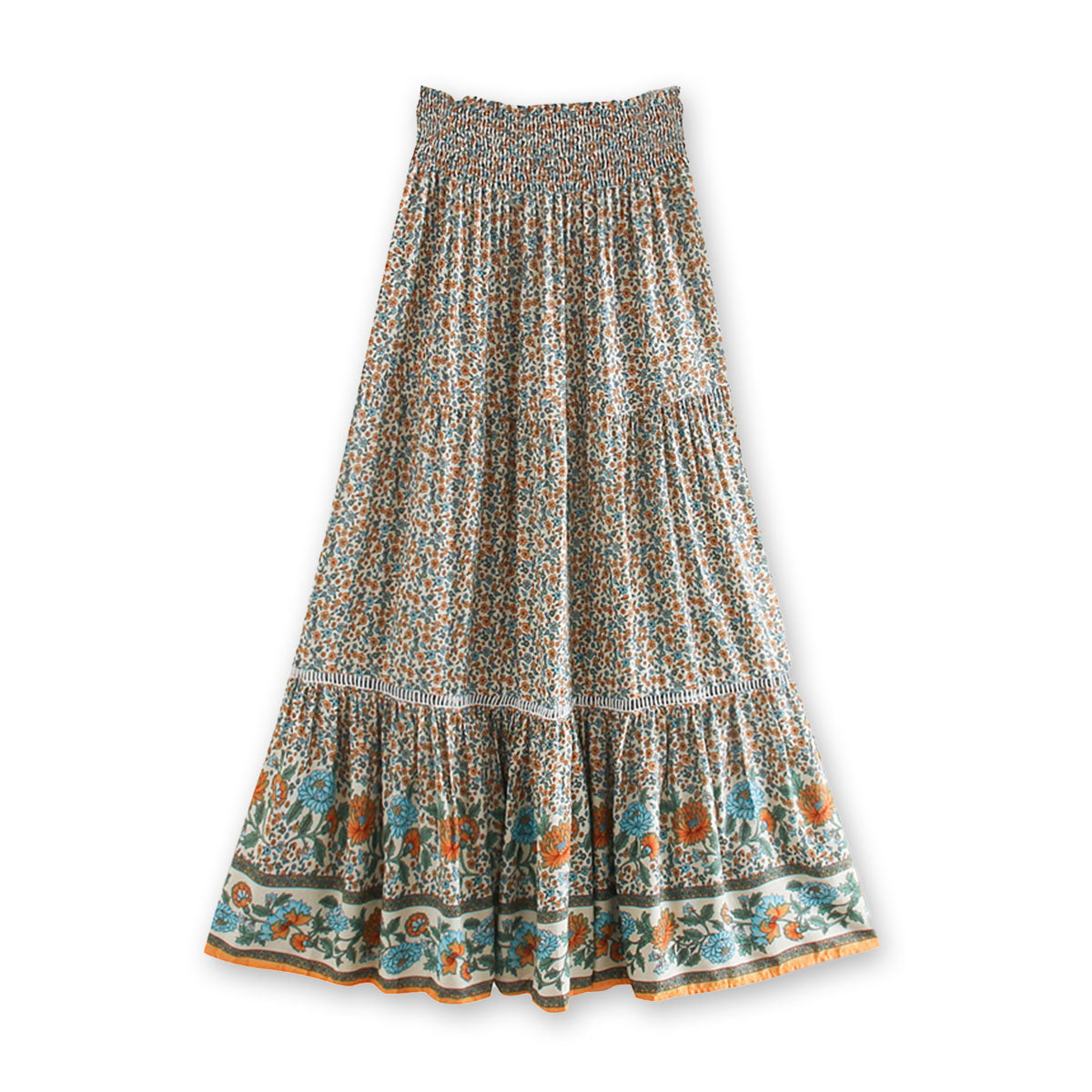 Jasmine White Boho Floral Print Maxi Skirt