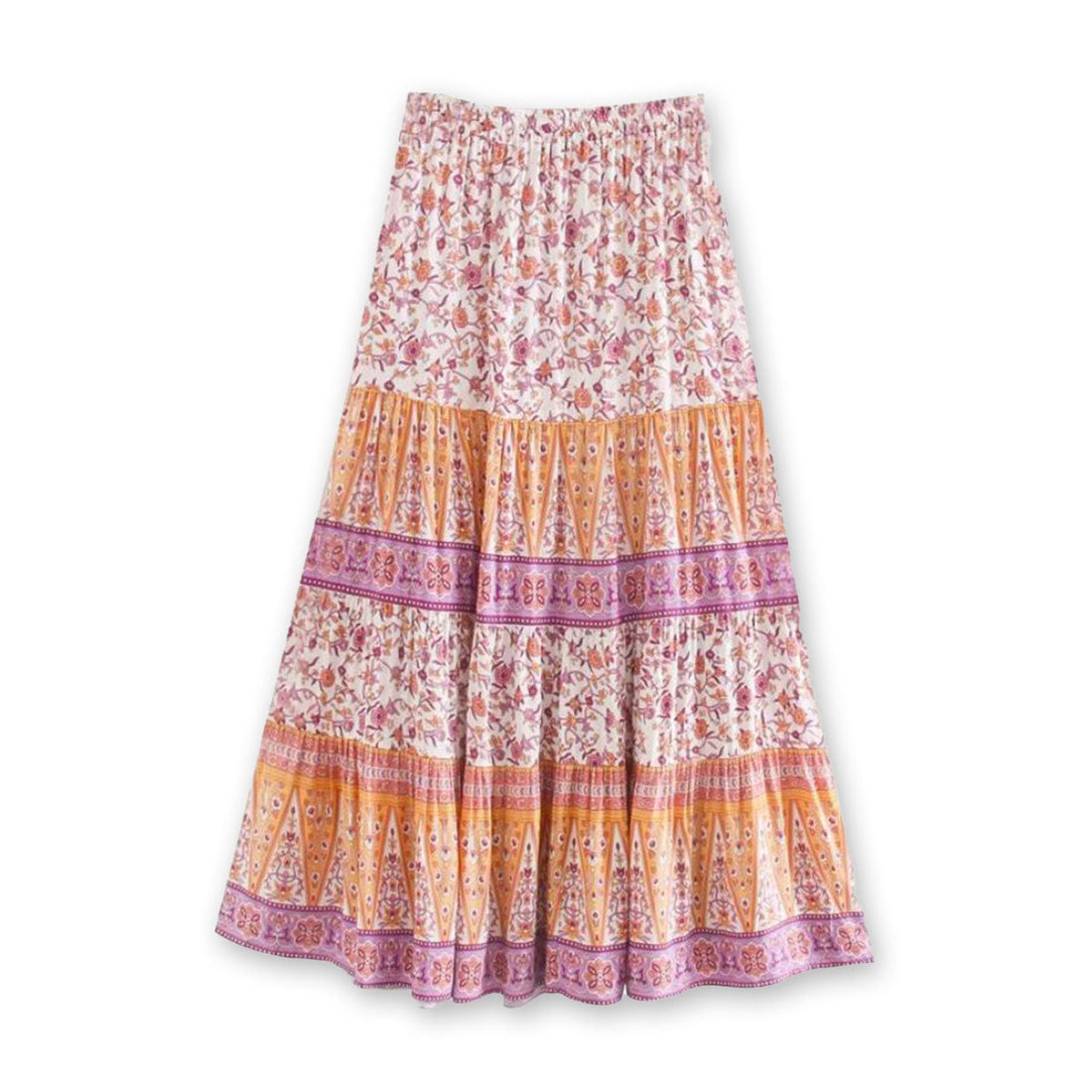 Posy Purple Floral Print Boho Midi Skirt