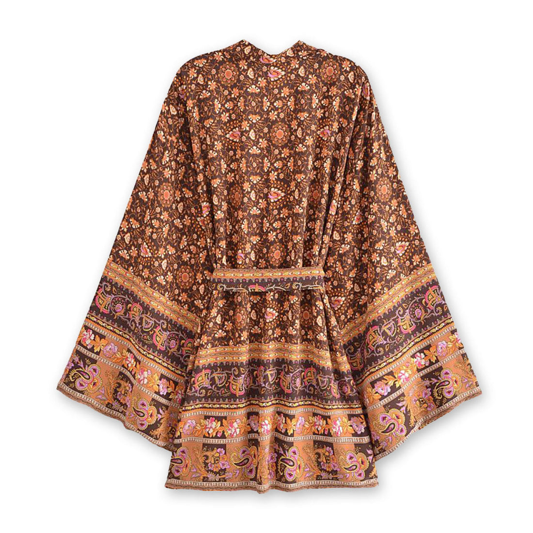 Espresso Brown Boho Floral Print Short Robe