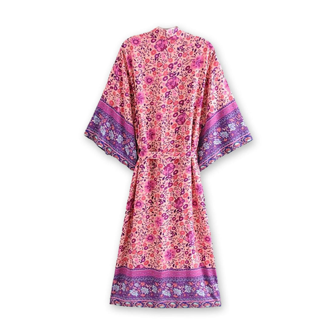 Pink Rose Boho Floral Print Maxi Robe