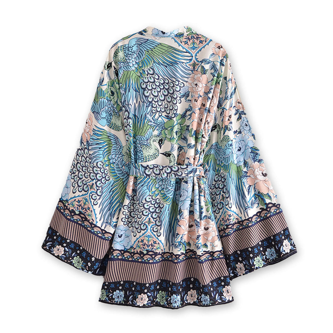 Blue Peacock Boho Floral Print Short Robe