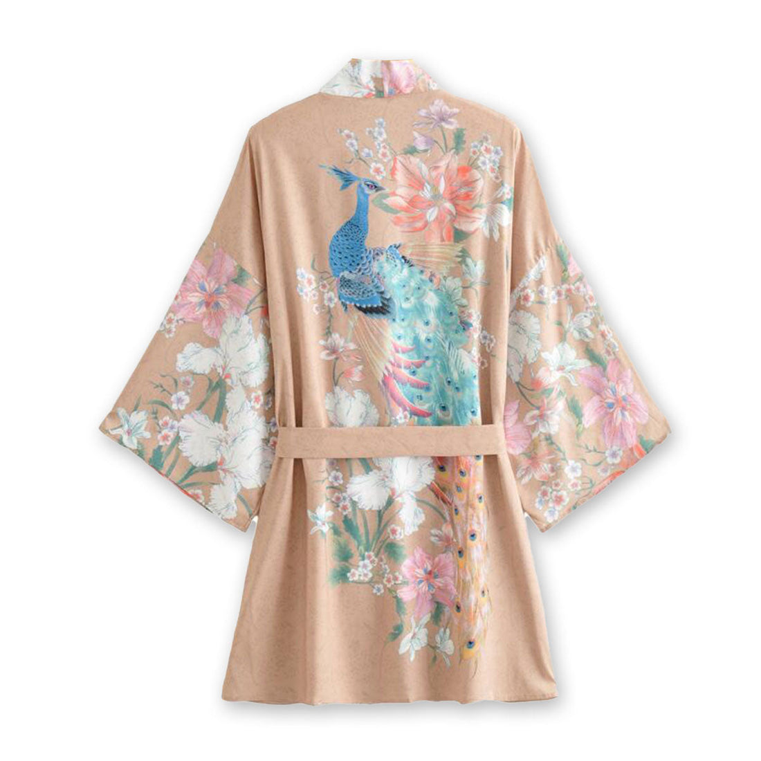Mesa Tan Peacock Boho Floral Print Short Robe