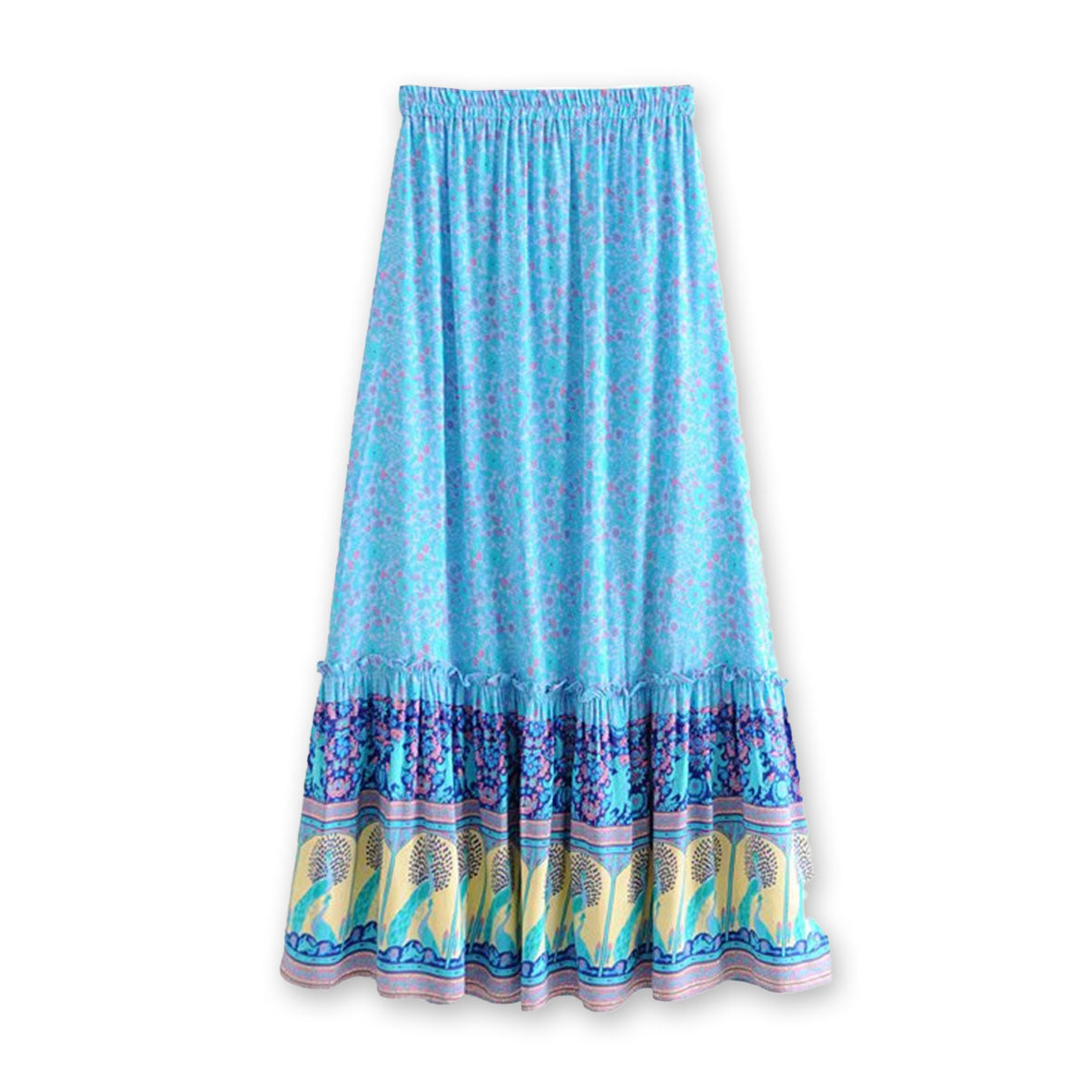 Island Sea Boho Floral Print Maxi Skirt