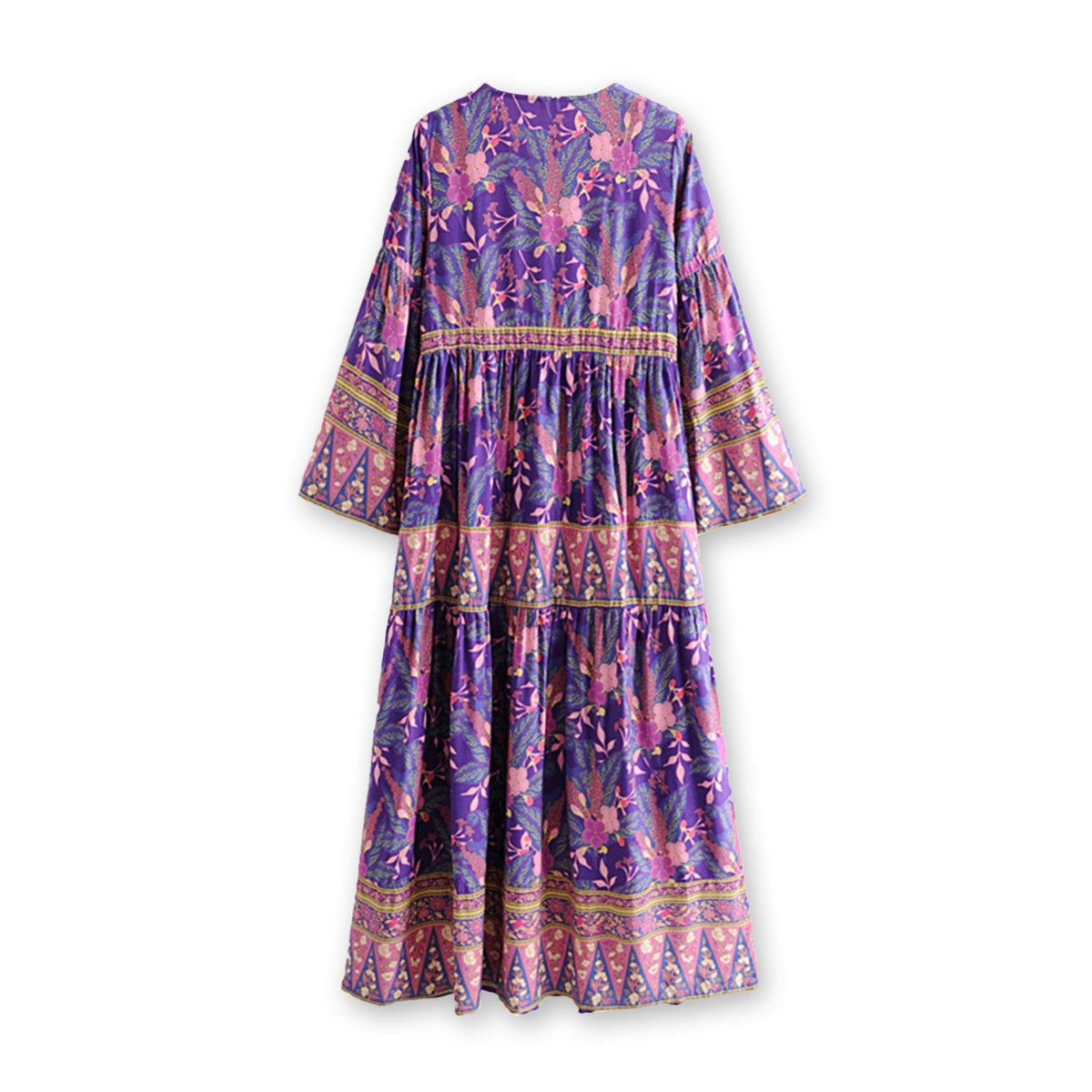 Mulberry Purple Boho Floral Print Maxi Dress