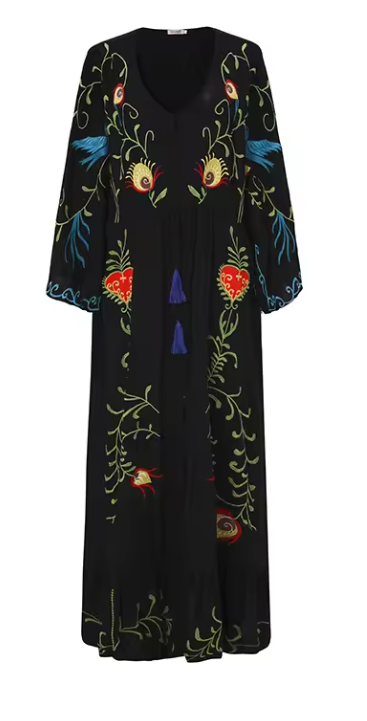 Black Heart Floral Embroidered Maxi Dress
