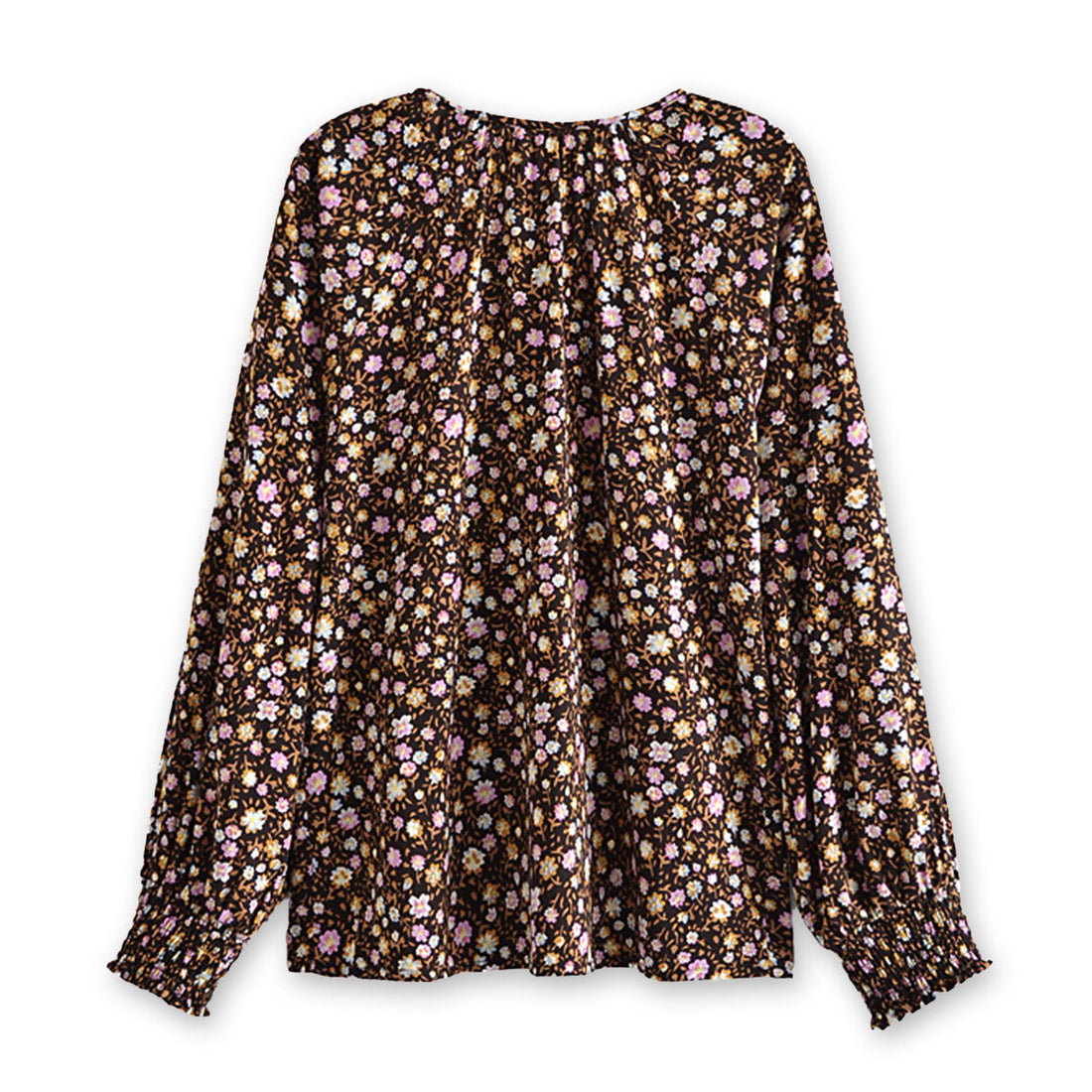 Wild Lavender Boho Floral Print Long Sleeve Blouse