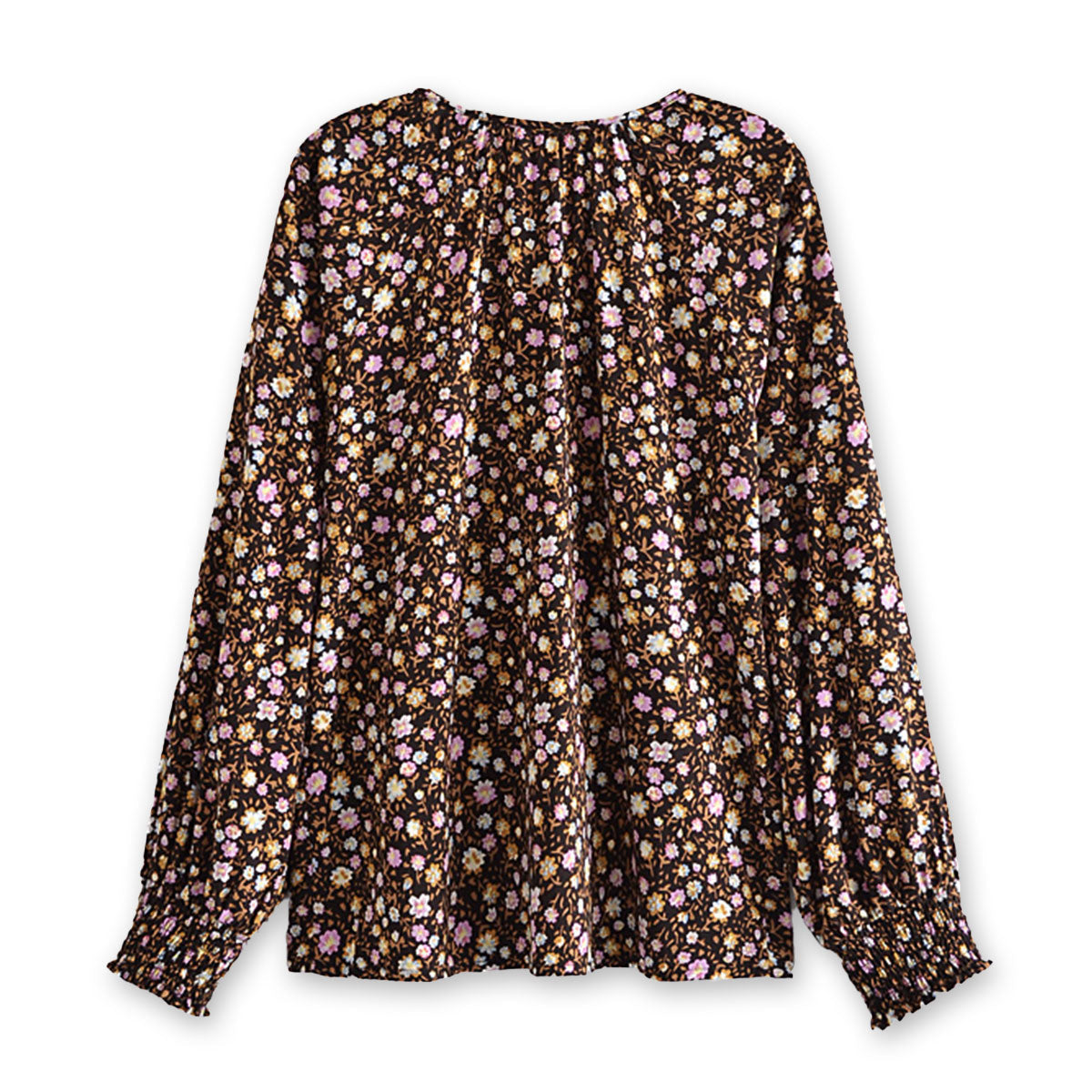 Wild Lavender Boho Floral Print Long Sleeve Blouse