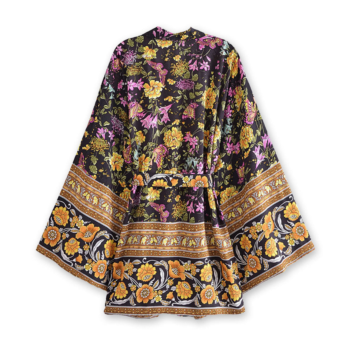 Dark Butterfly Boho Floral Print Short Robe
