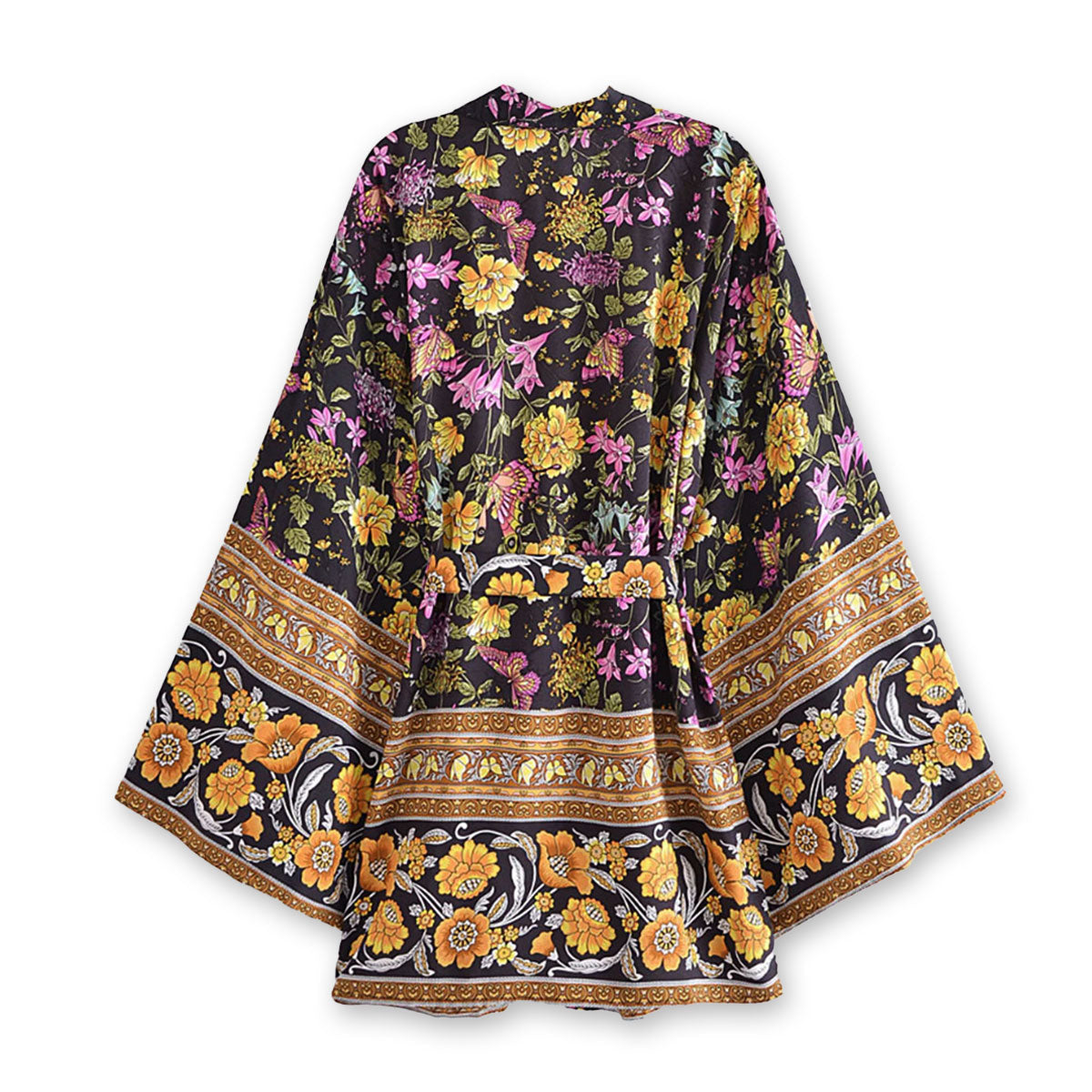 Dark Butterfly Boho Floral Print Short Robe