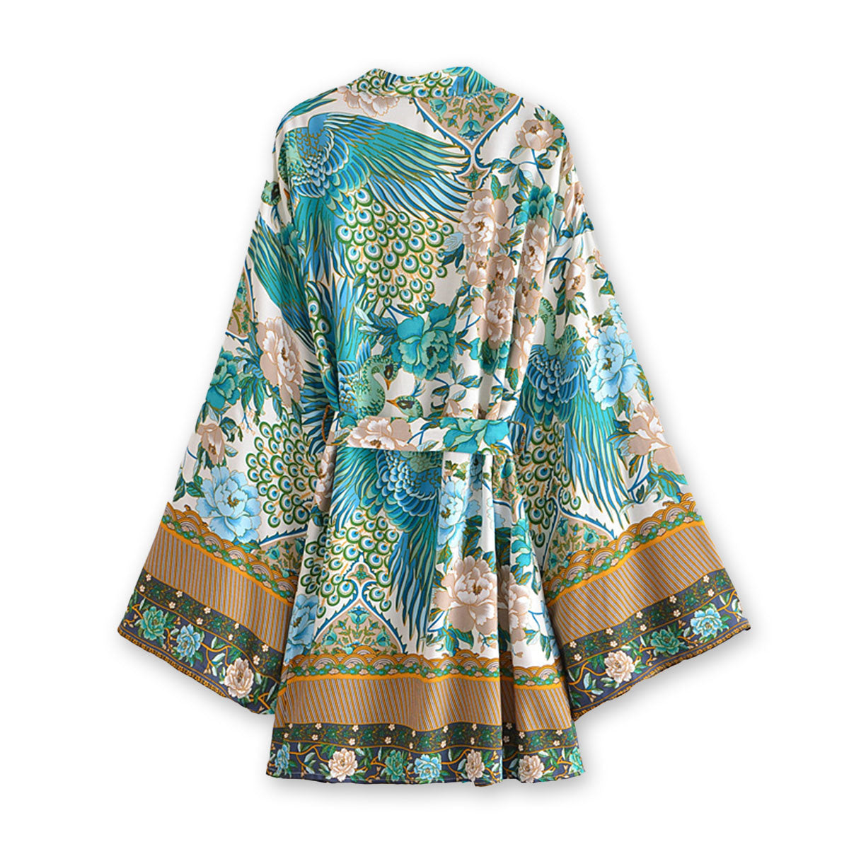 Teal Peacock Boho Floral Print Short Robe