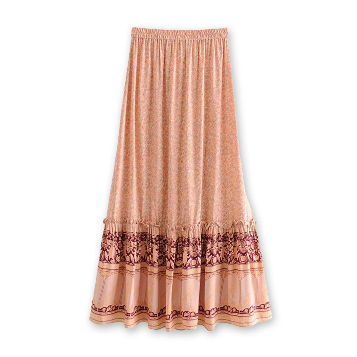 Coral Serenade Boho Floral Print Maxi Skirt