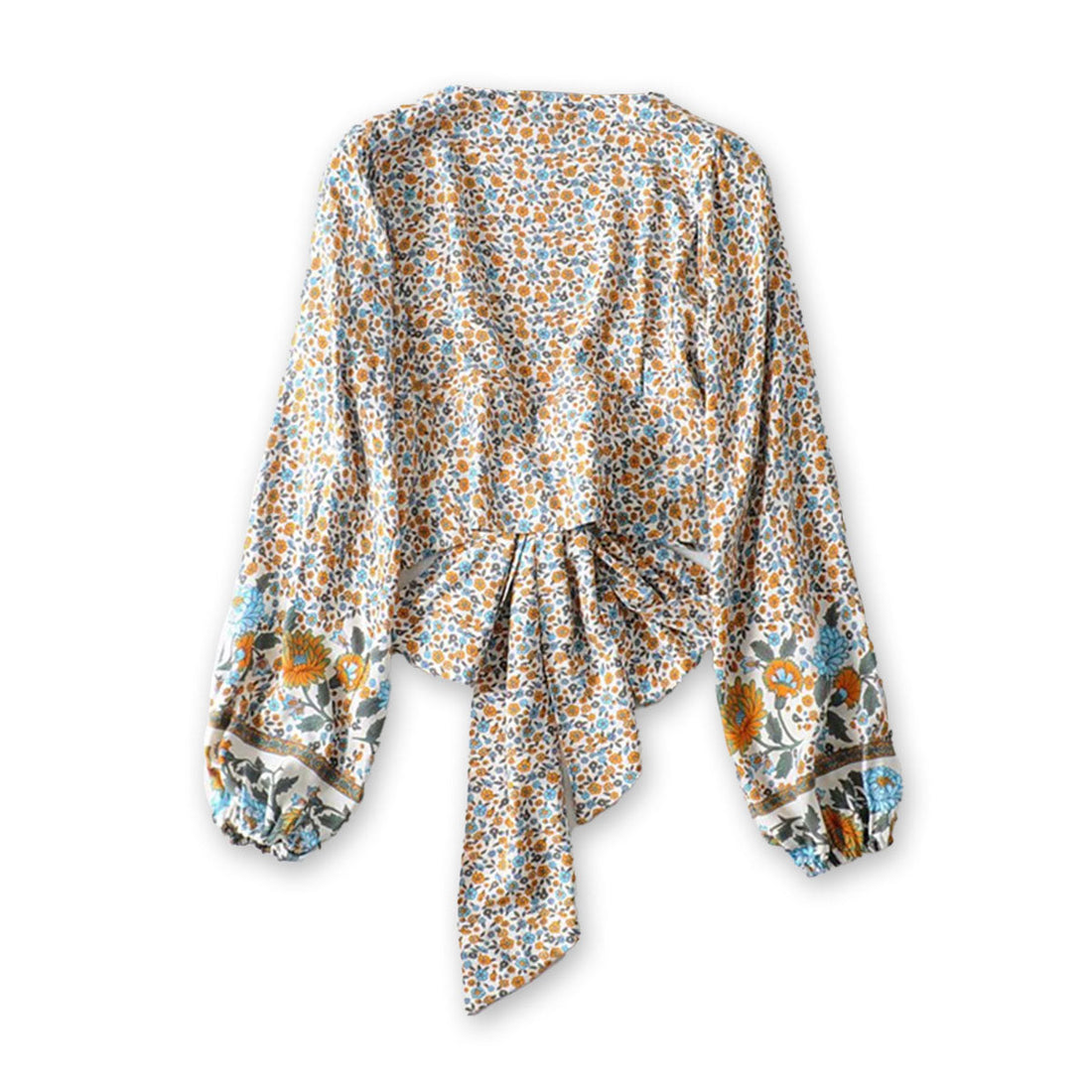 Jasmine White Boho Floral Print Long Sleeve Crop Top