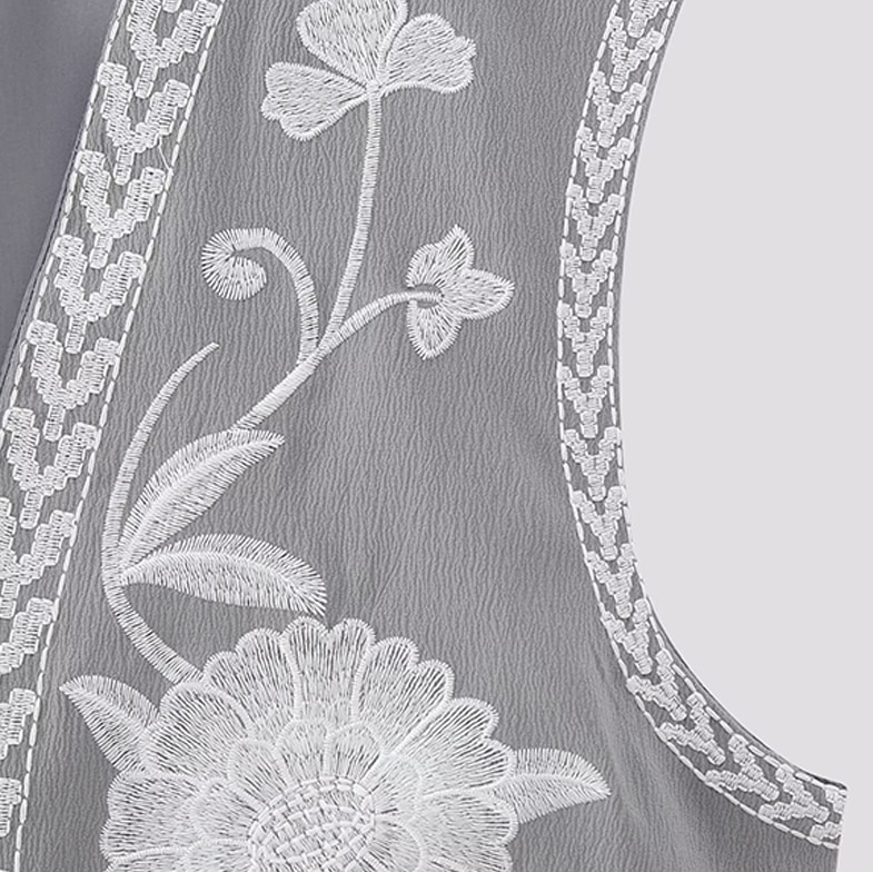 Gray Blooms Boho Floral Embroidered Vest
