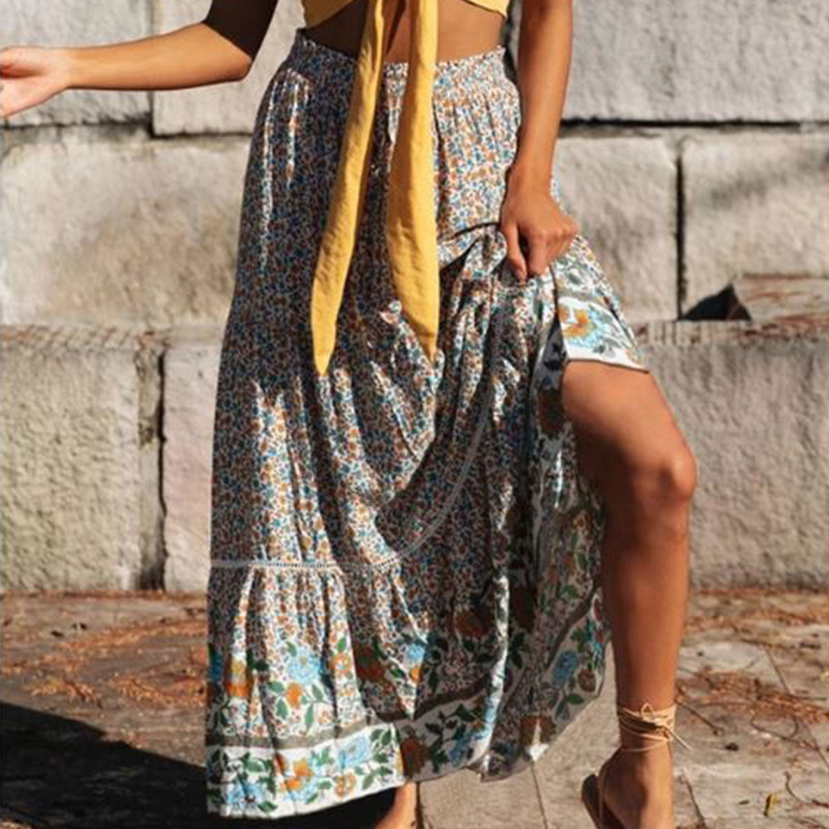 Jasmine White Boho Floral Print Maxi Skirt