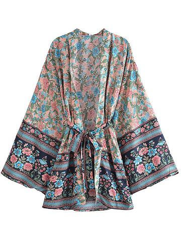 Sapphire Pink Boho Floral Print Short Robe