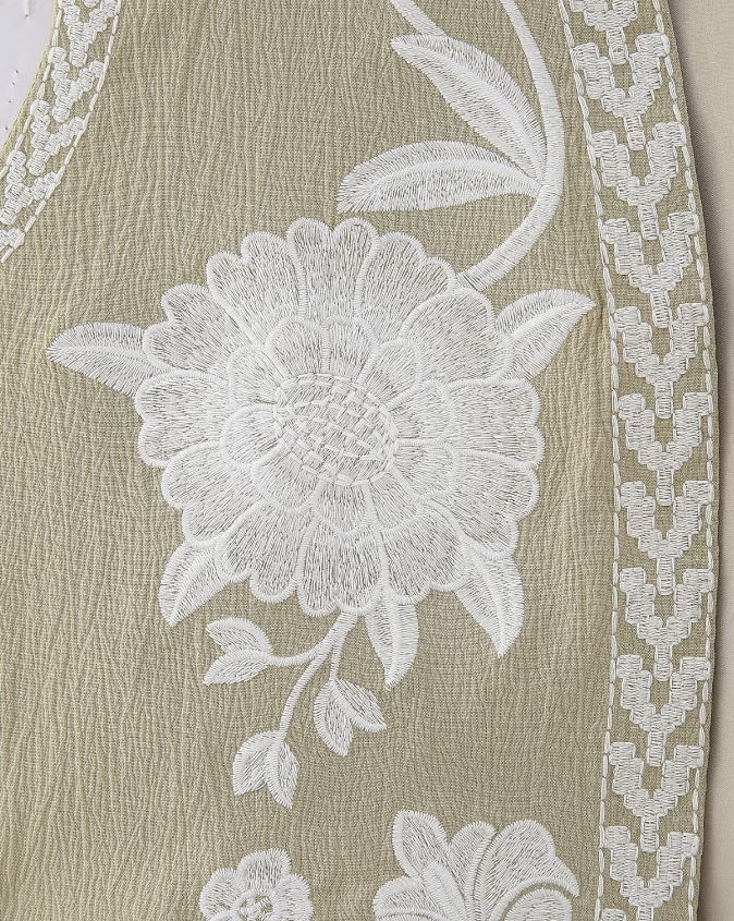 Khaki Blooms Boho Floral Embroidered Vest