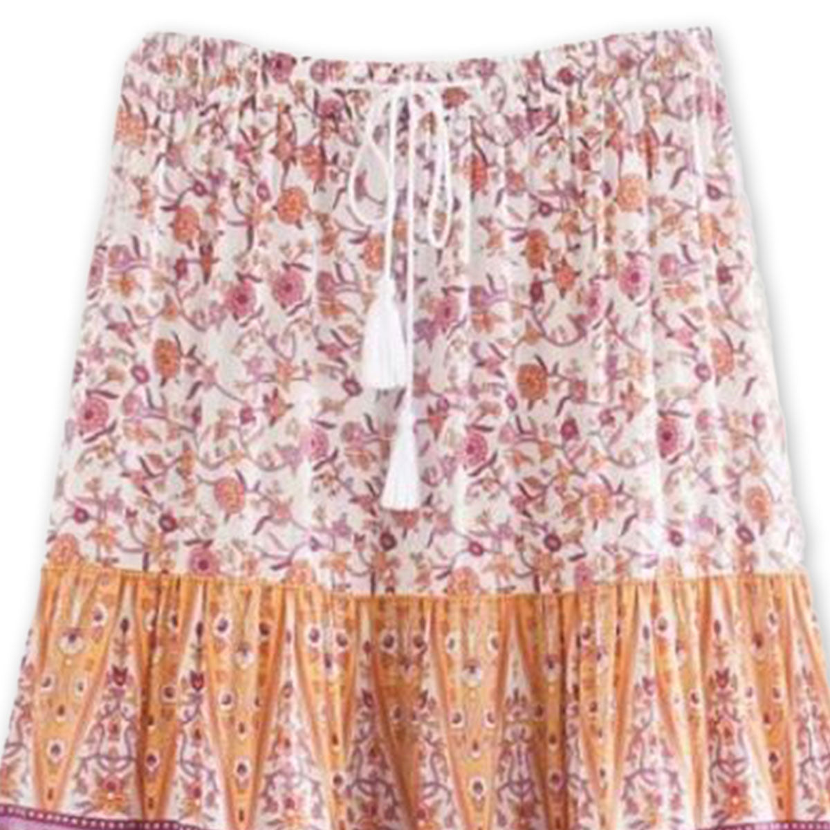 Posy Purple Floral Print Boho Midi Skirt