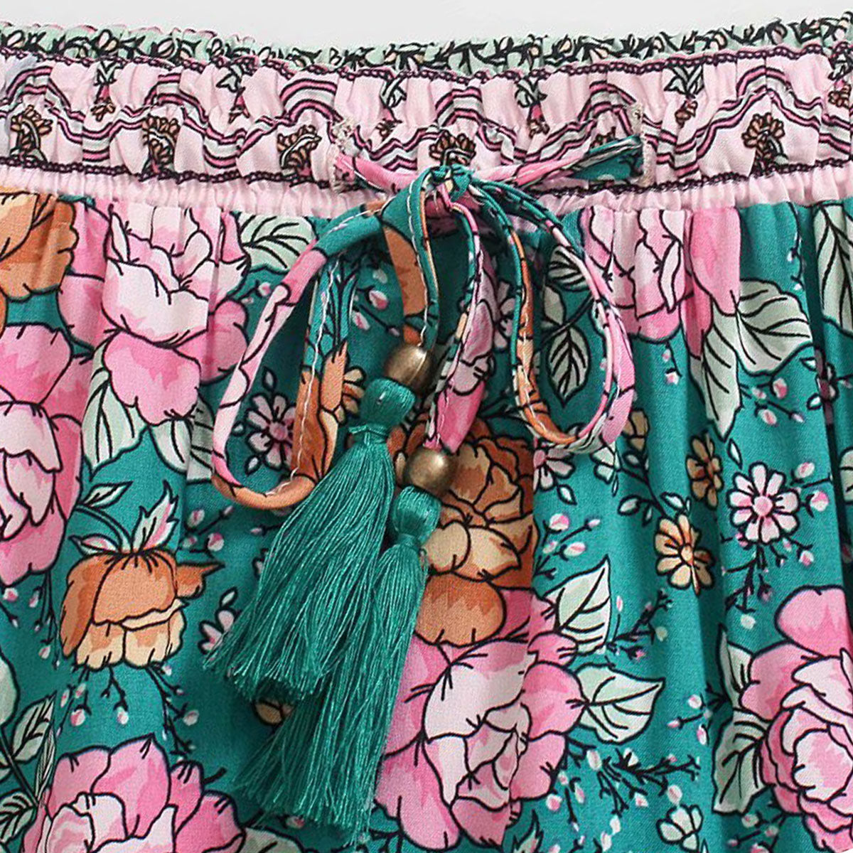 Teal Garden Boho Floral Print Maxi Skirt
