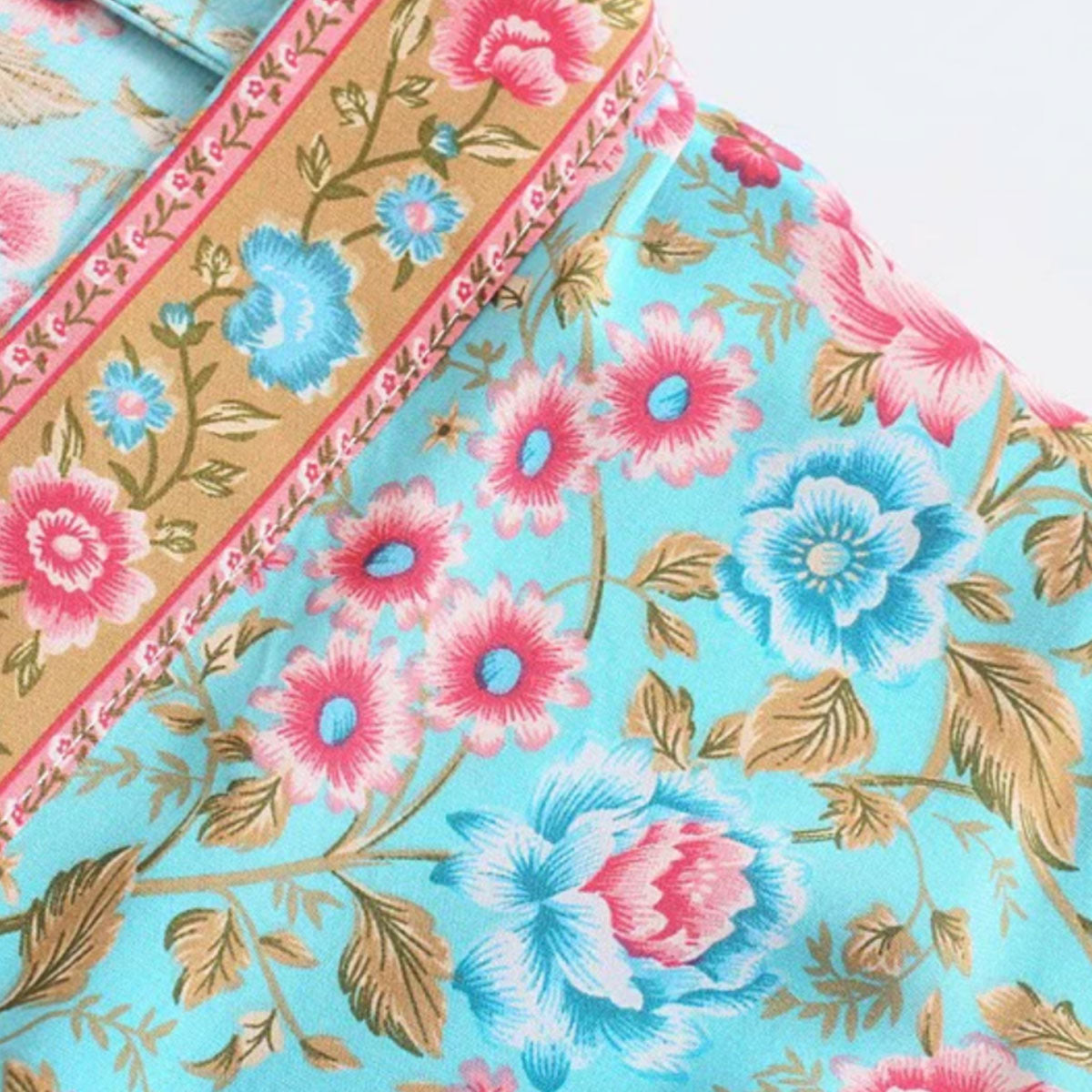 Sea Glass Blue Boho Floral Print Midi Robe