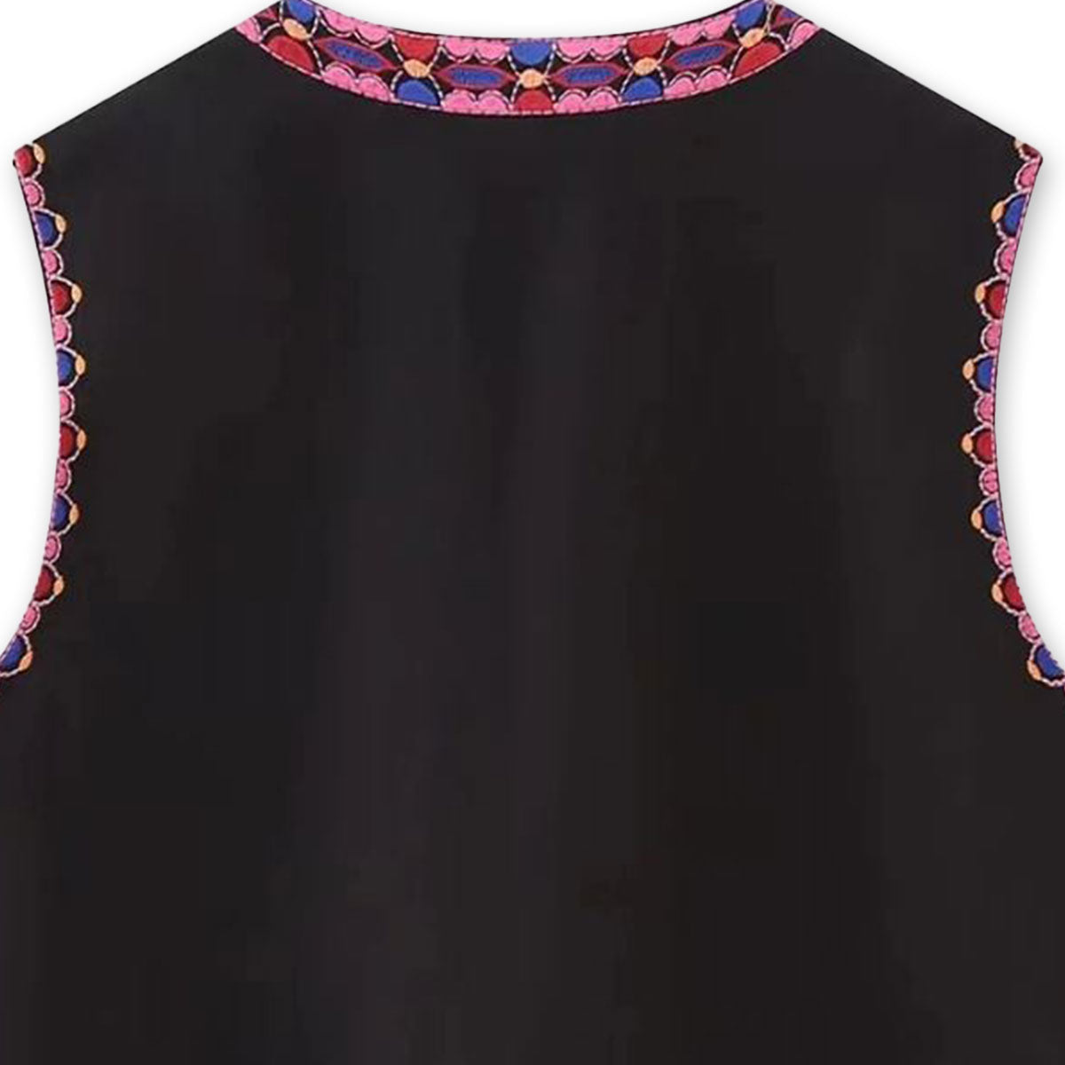 Black Blooms Boho Floral Embroidered Vest