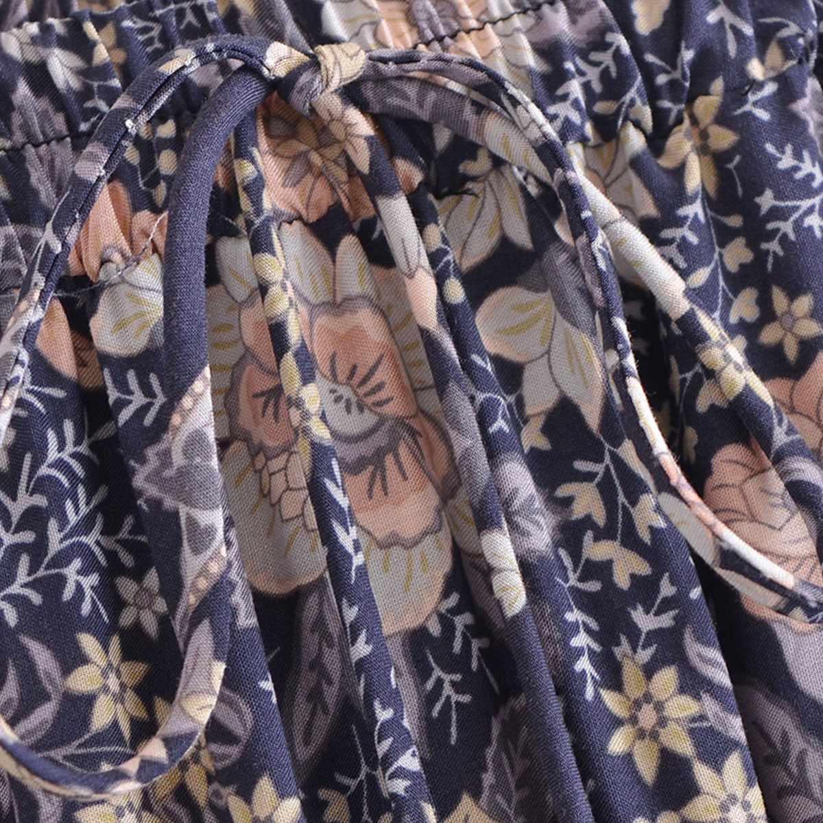 Midnight Blue Boho Floral Print Maxi Skirt