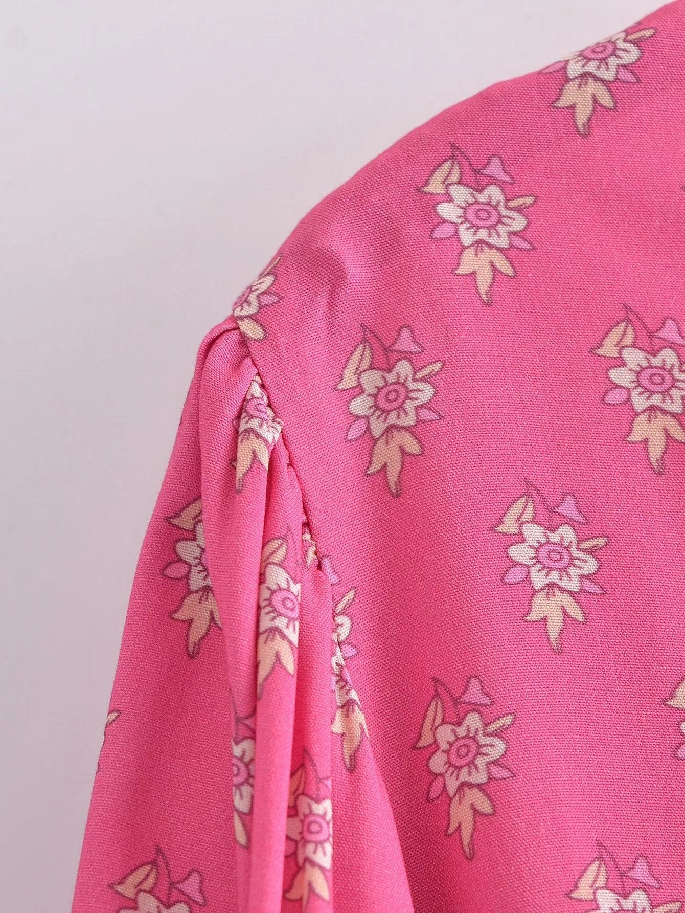 Capri Pink Boho Floral Print Long Sleeve Blouse