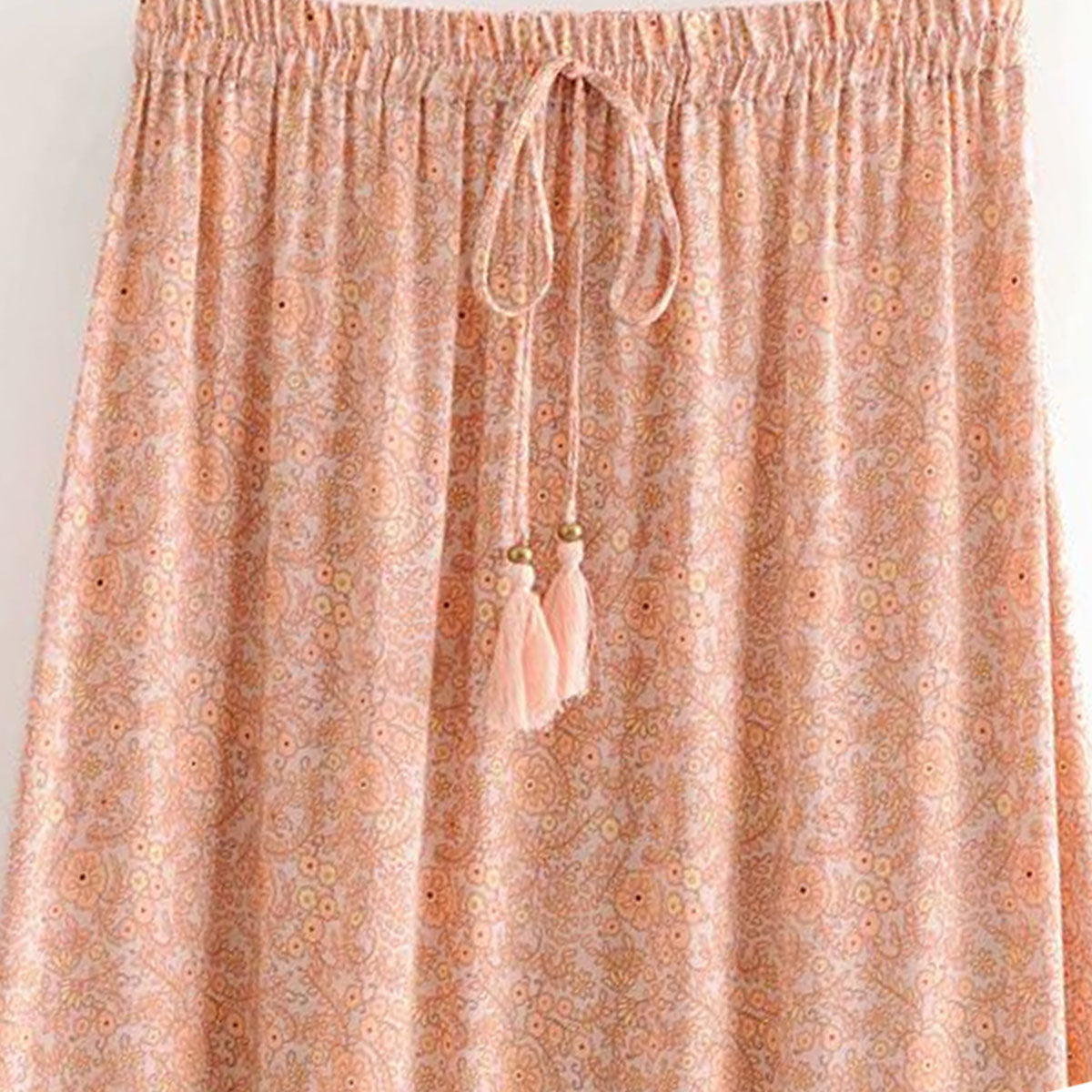 Coral Serenade Boho Floral Print Maxi Skirt