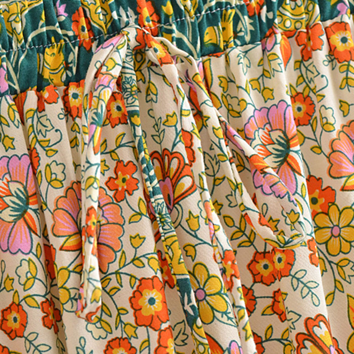 Saffron Camel Boho Floral Print Maxi Skirt