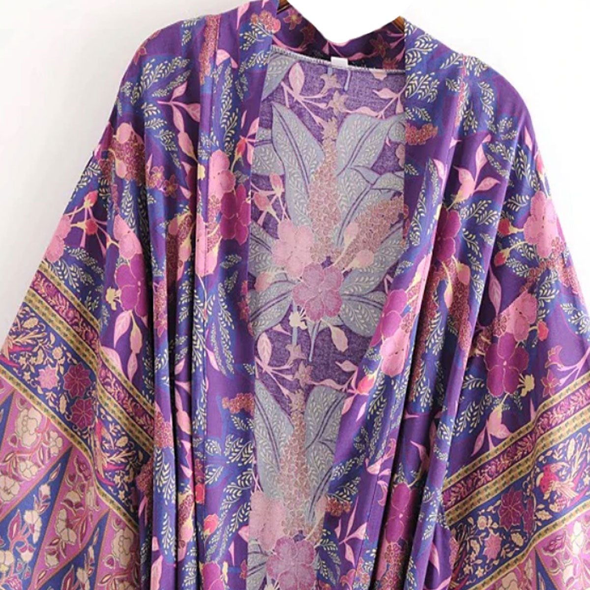 Violet Purple Boho Floral Print Maxi Robe