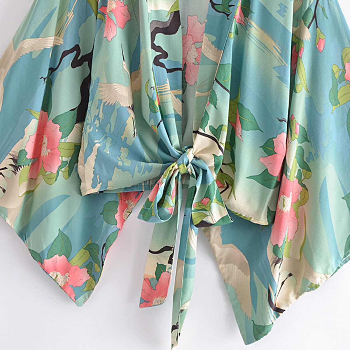 Moonlight Crane Boho Floral Print Crop Top