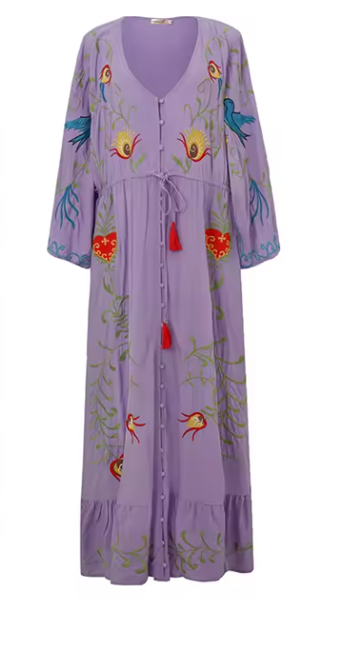 Lavender Heart Floral Embroidered Maxi Dress