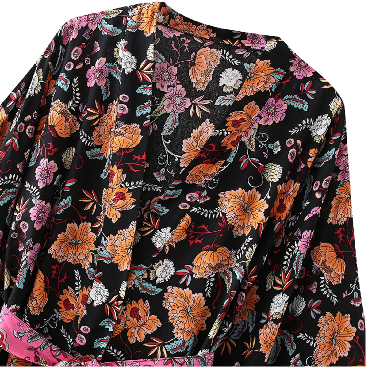 Black Magic Boho Floral Print Short Robe