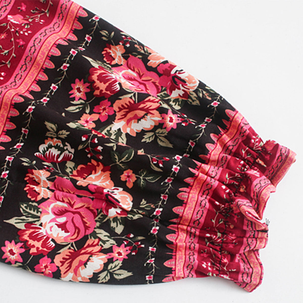 Black Rose Boho Floral Print Long Sleeve Blouse