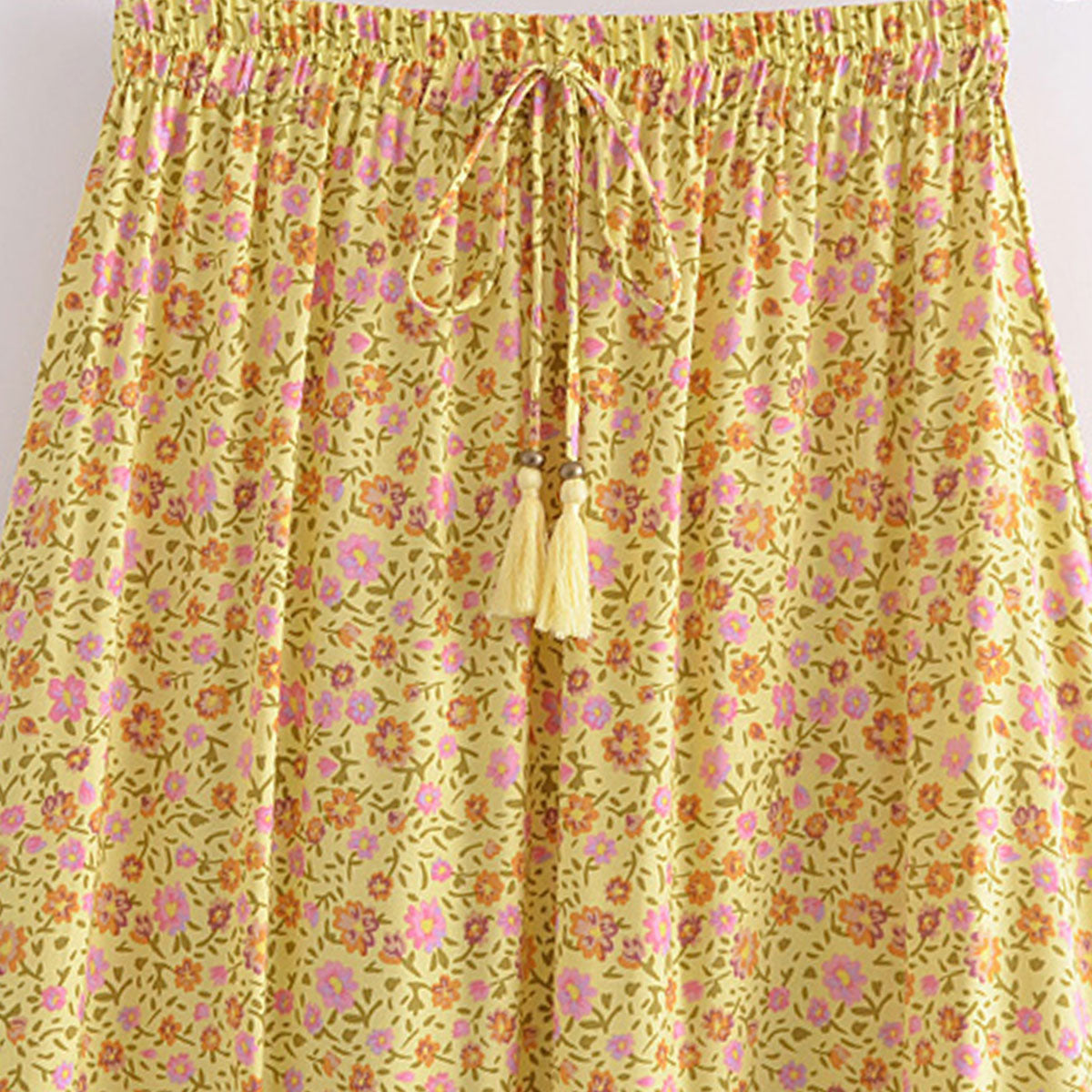 Summer Glow Boho Floral Print Midi Skirt