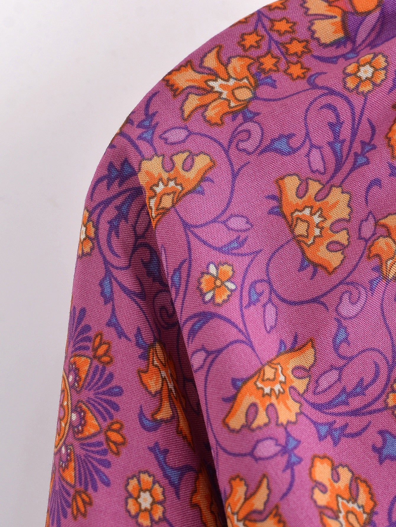 Forever Fuchsia Boho Floral Print Long Sleeve Blouse